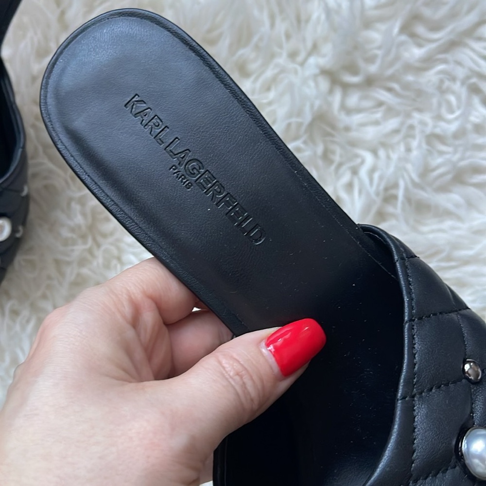 NEW Karl Lagerfeld - Black Amina Studded Heeled Mule - Picture 6 of 11